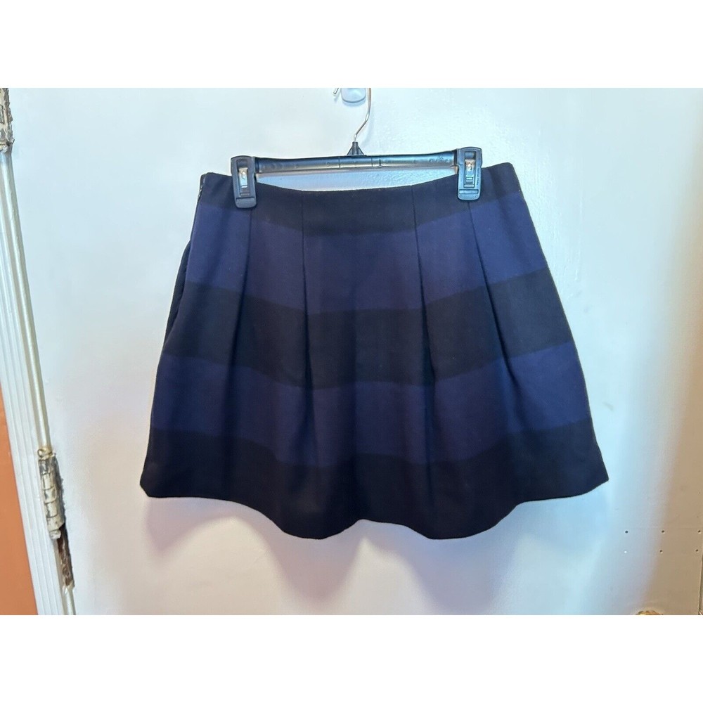 Madewell Blue and Black Striped Pleated Wool Skirt With Pockets Women’s Size 4